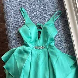 Mint Green Fit and Flare Dress with Plunge Neckline for Prom